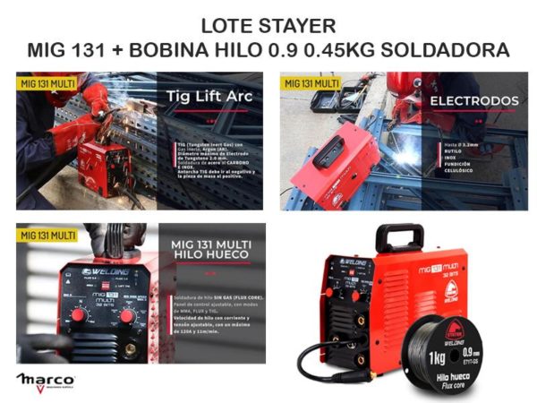 LOTE STAYER MIG 131 + BOBINA HILO 0.9 0.45KG SOLDADORA - Imagen 2